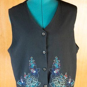 VIN Jantzen Classics Made in USA Black Embroidered Vest womens L